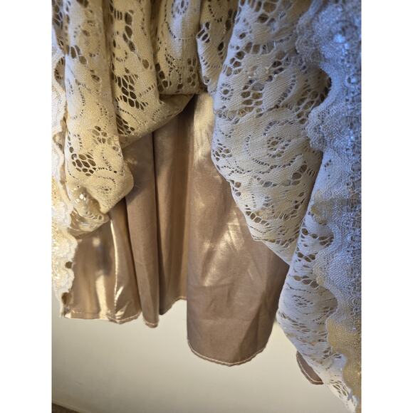 Lace Floral Dress Beige Knee Length Size S Lined Stretch Short Sleeve Romantic - Picture 5 of 11